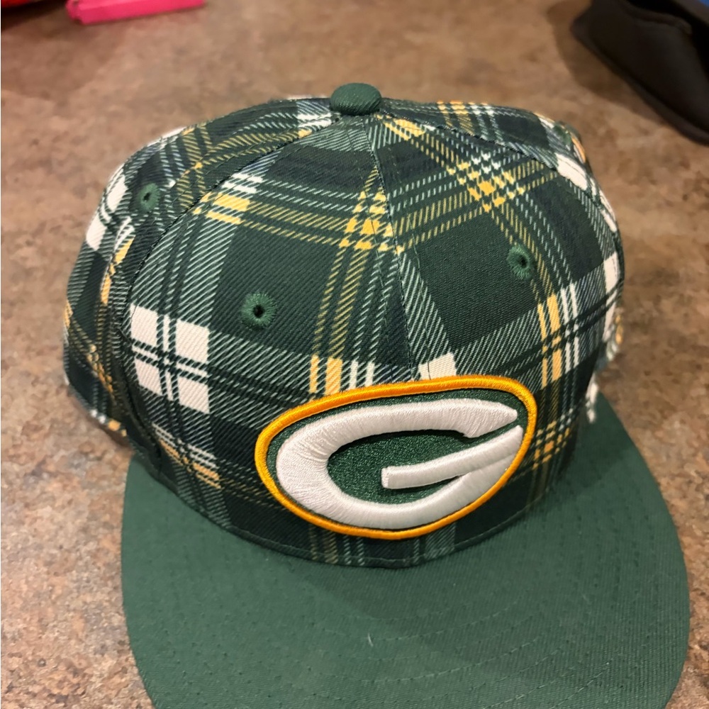 Green Plaid Cap with Packers Logo
